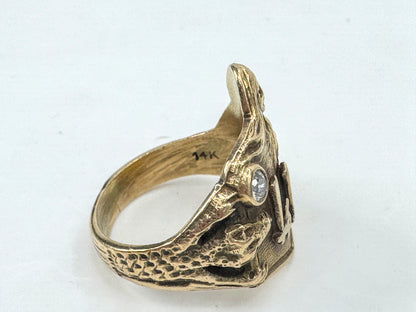 Custom 14K round brilliant Diamond Mermaid Alligator Wide Ring 9.0g s6.75 JR1802