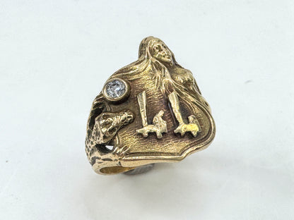 Custom 14K round brilliant Diamond Mermaid Alligator Wide Ring 9.0g s6.75 JR1802