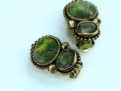 Stephen Dweck faceted gemstones Fluorite decorated bead clip on earrings GS106