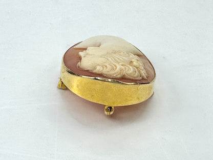 Vintage 14K Gold Carved Shell Cameo Brooch Pendant JR1803