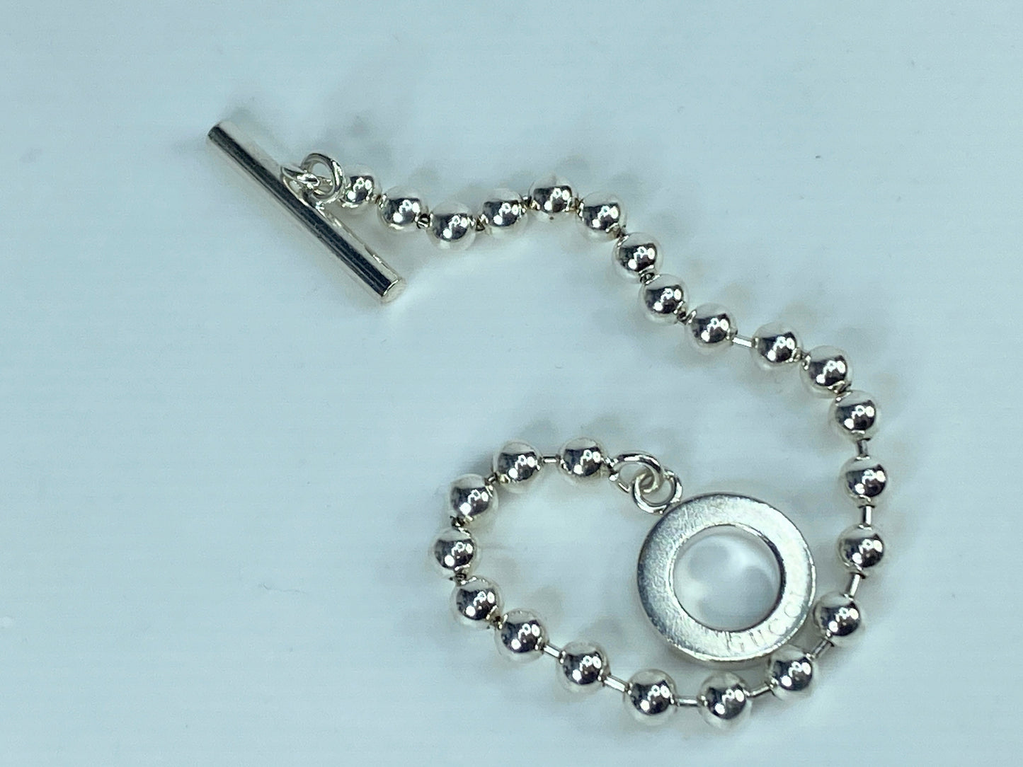 Gucci Sterling Silver Beaded Chain Circle Toggle clasp bracelet 7 3/4" 16g JR552