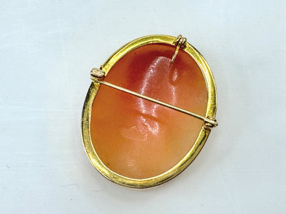 Vintage 14K Gold Carved Shell Cameo Brooch Pendant JR1803