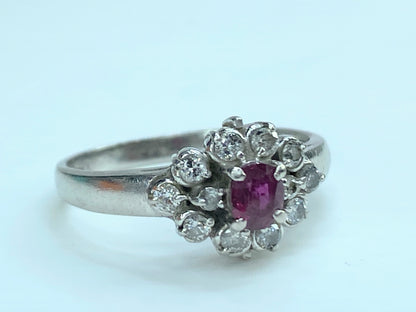 c1950's Platinum 0.25ct natural Ruby 0.2ct round Diamond s7.75 4.6g JR9835