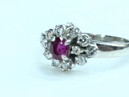 c1950's Platinum 0.25ct natural Ruby 0.2ct round Diamond s7.75 4.6g JR9835