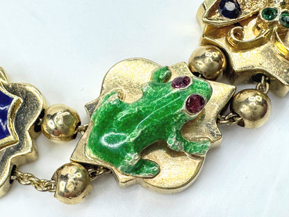 Victorian Revival 14K Gold Multi Gemstone Enamel Slide Bracelet  29g 7.0" JR1806