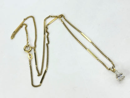 14K Yellow Gold 0.7ct Pear natural Diamond Bar Chain Necklace 3.9g 16 1/4"JR1807