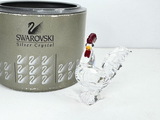 Swarovski Crystal Rooster Figurine Red Comb 2" High Swan Mark in box S212