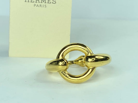 Hermes Scarf Ring Mo Horsebit Scarf Ring Gold Tone Made in France GS446