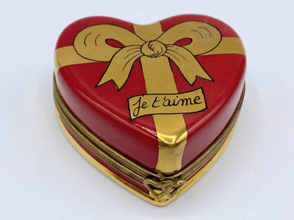 French Limoges Small Trinket Red Gold Heart Box