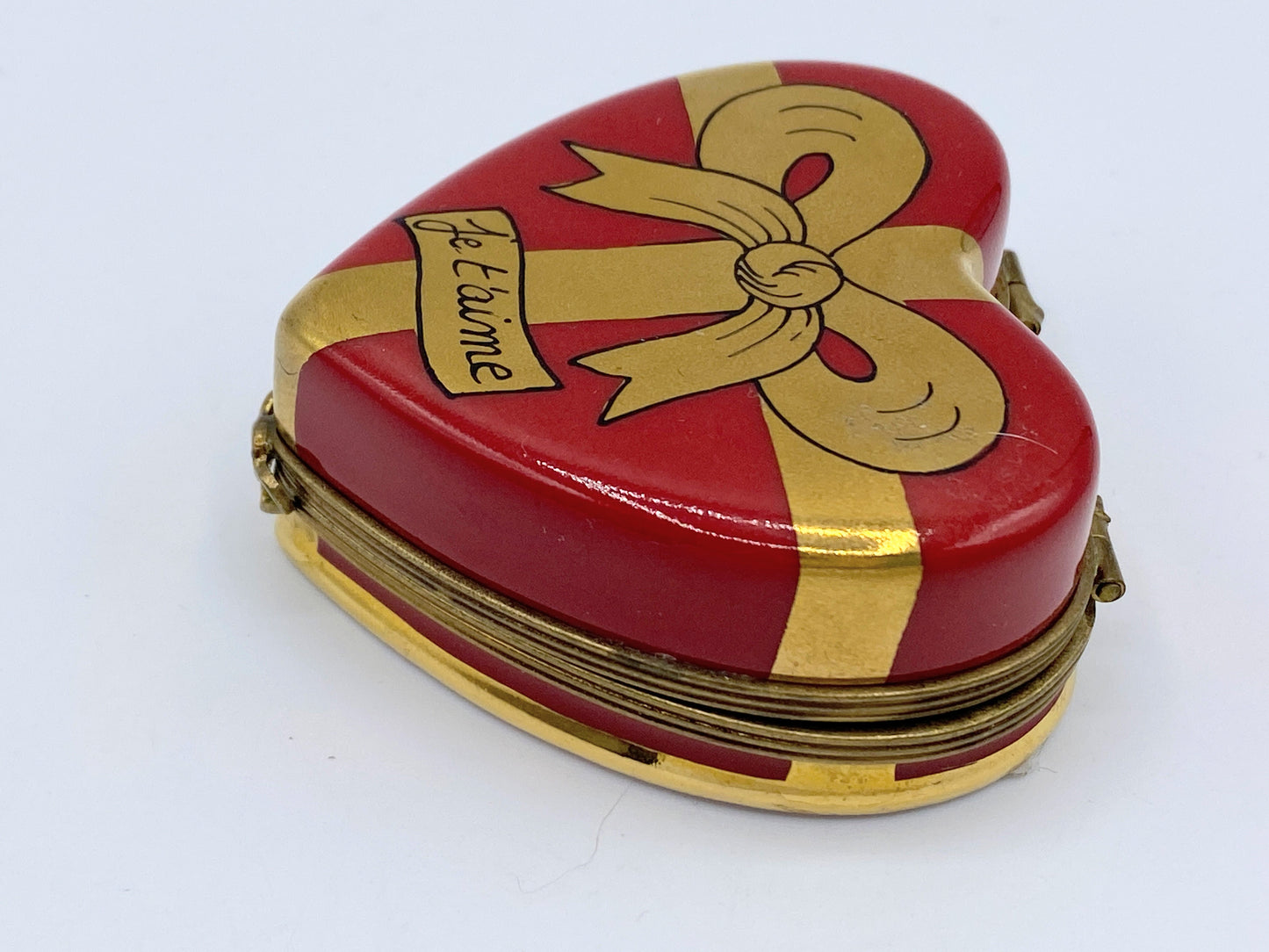 French Limoges Small Trinket Red Gold Heart Box