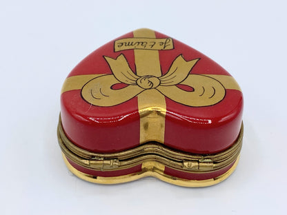 French Limoges Small Trinket Red Gold Heart Box