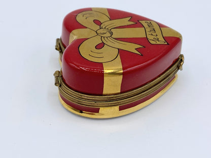 French Limoges Small Trinket Red Gold Heart Box