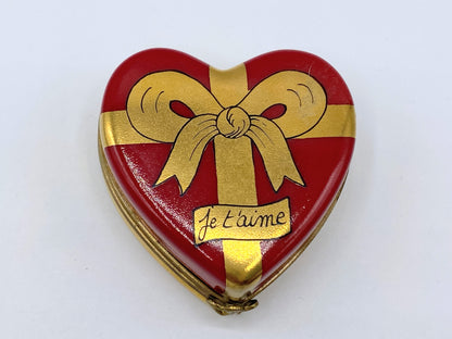 French Limoges Small Trinket Red Gold Heart Box