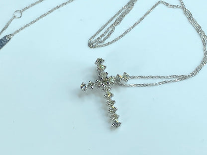 18K white gold 1.05ct Diamond Cross pendant necklace 2.3g 16.5" JR9836