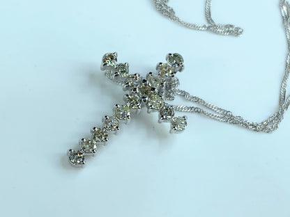 18K white gold 1.05ct Diamond Cross pendant necklace 2.3g 16.5" JR9836