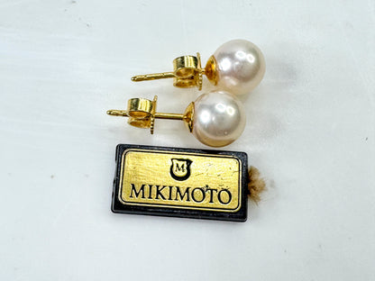 Vintage Mikimoto 18K Gold 7.25mm Akoya Pearl Stud Earrings JR1808