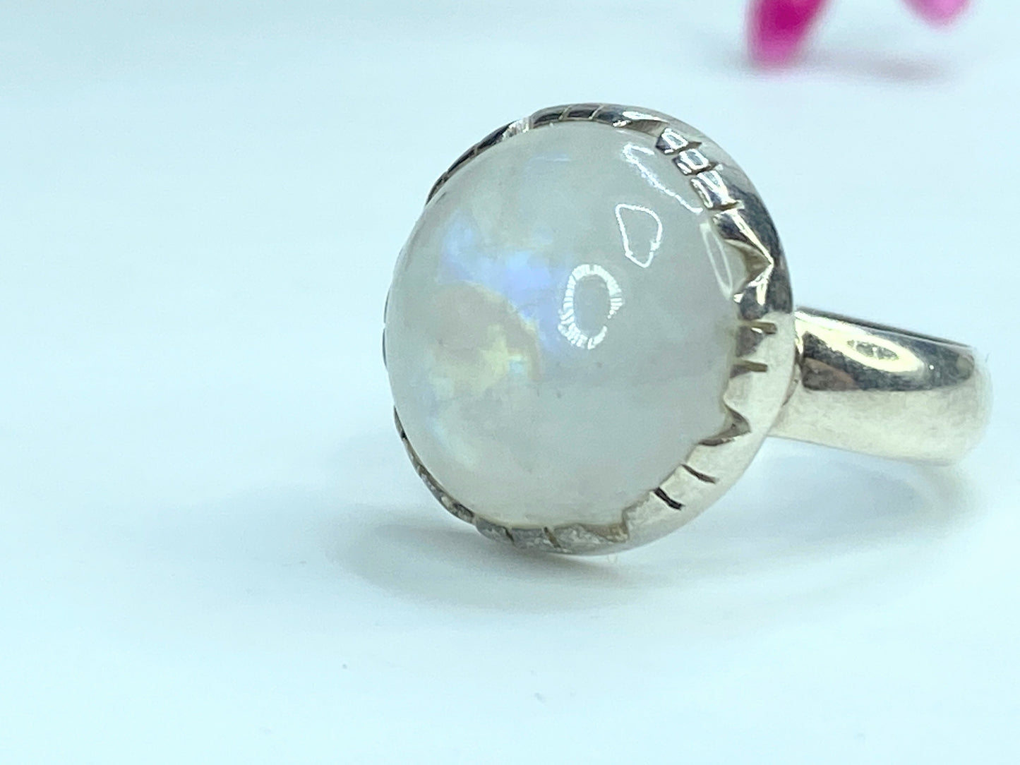 Rainbow Moonstone Ring - To the Moon Sterling silver 925 15.5mm s7.5 5.8g JR9837