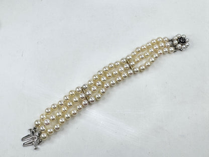 Vintage 14K White Gold Sapphire Triple Strand Pearl Bracelet JR1810