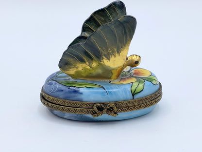 Rare Limoges France Hand Painted Butterfly Trinket  2 1/4" x 1 5.8" x 2"