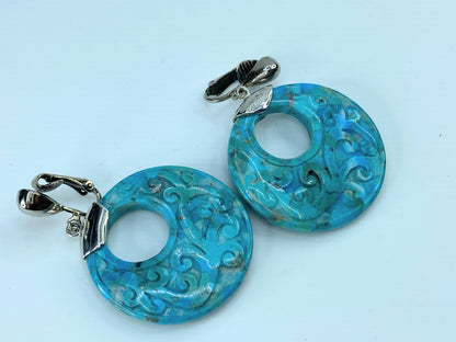 Sterling Turquoise high relief hand carved scroll Disc earring