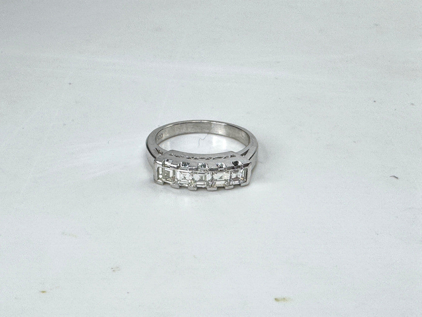 Vintage Platinum 1.00ct F/VS Asscher Diamond Band Ring s6 6.5g JR1812