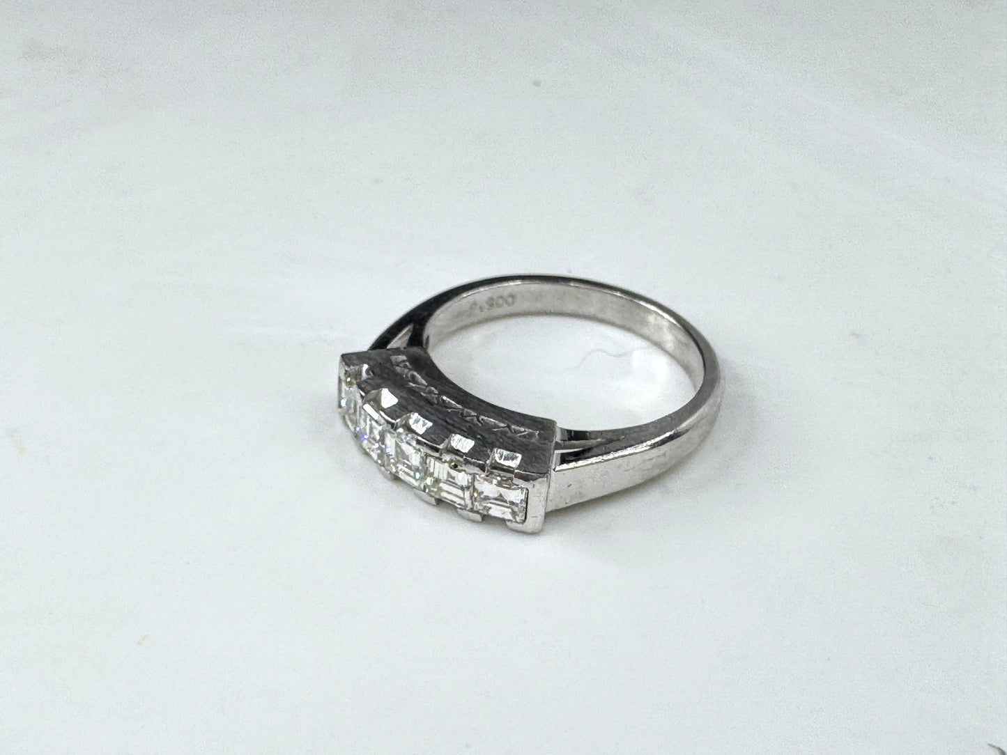Vintage Platinum 1.00ct F/VS Asscher Diamond Band Ring s6 6.5g JR1812
