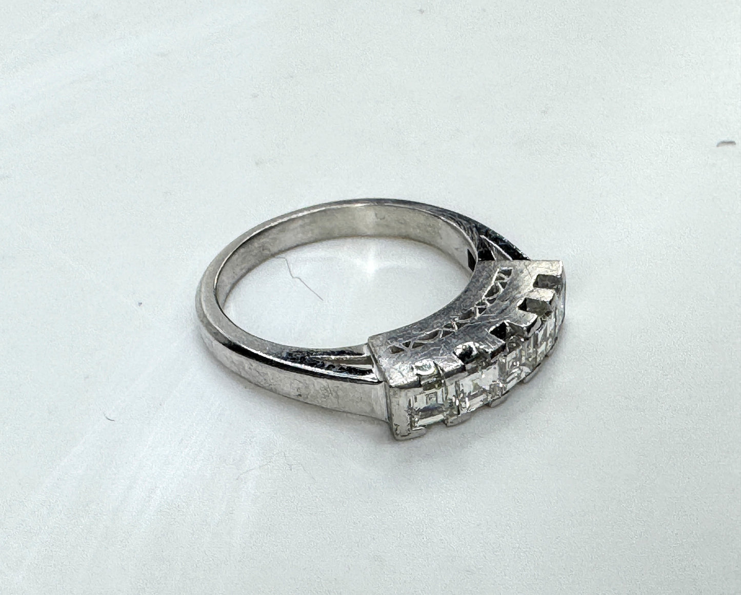 Vintage Platinum 1.00ct F/VS Asscher Diamond Band Ring s6 6.5g JR1812