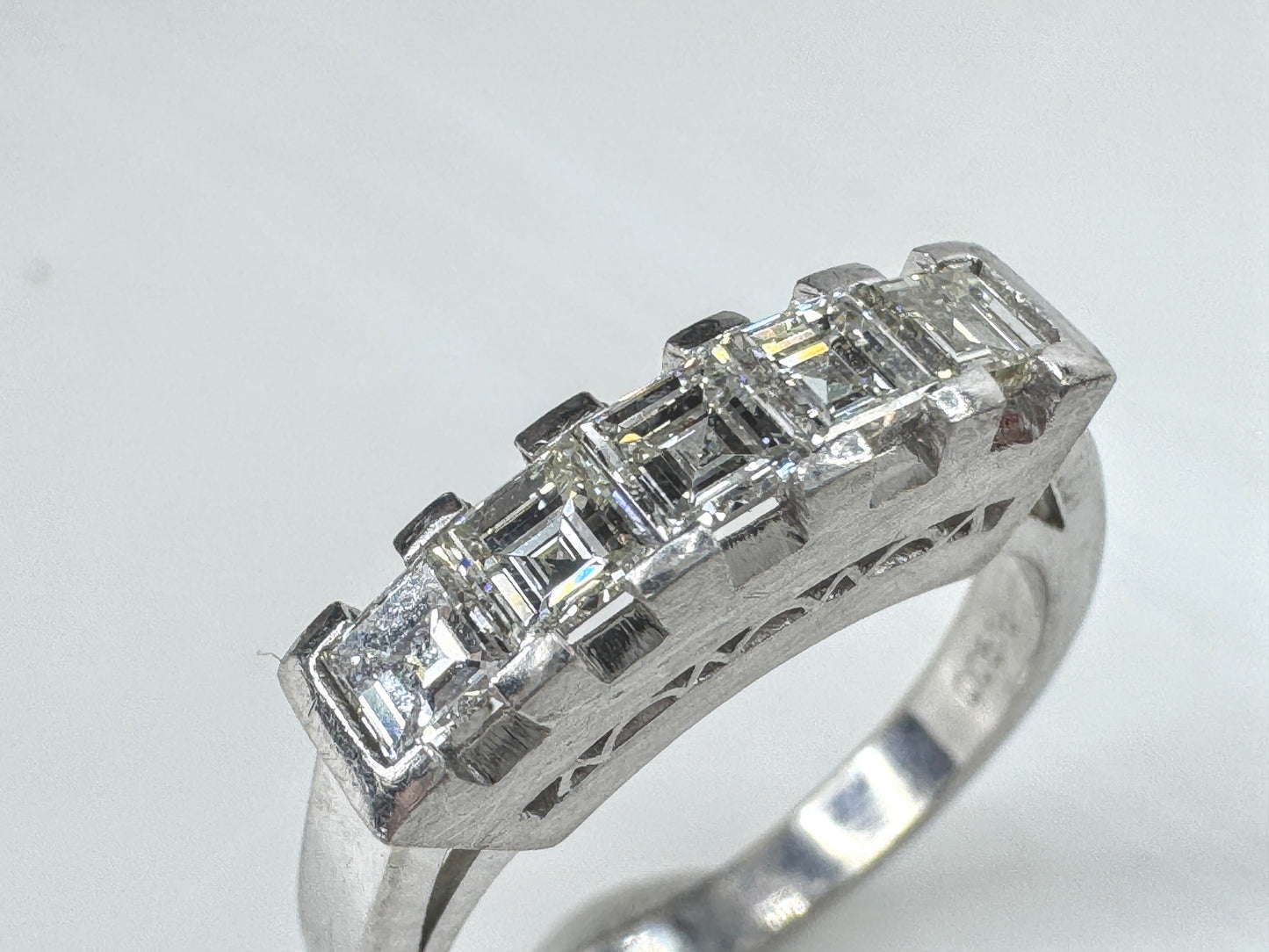 Vintage Platinum 1.00ct F/VS Asscher Diamond Band Ring s6 6.5g JR1812