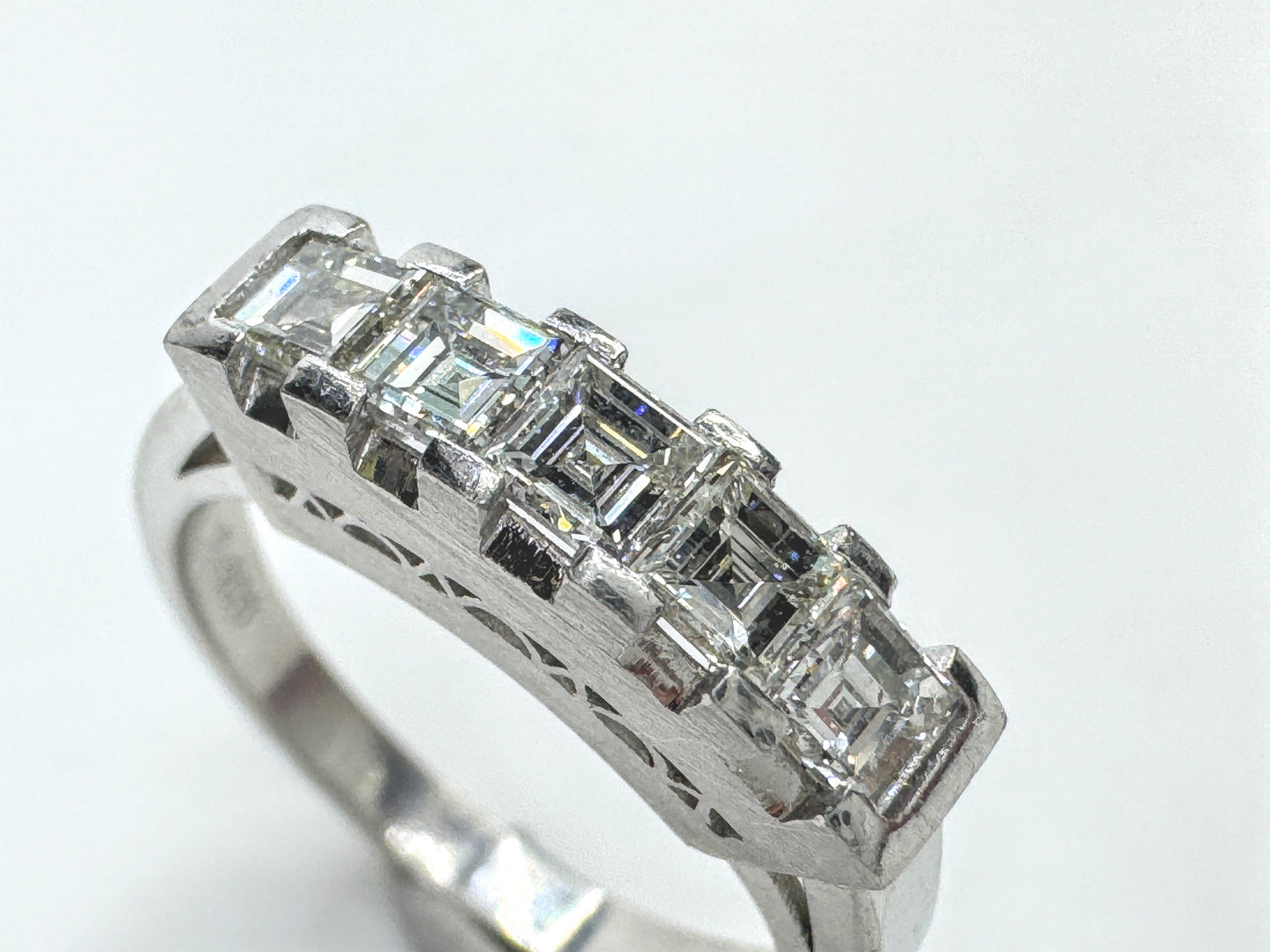 Vintage Platinum 1.00ct F/VS Asscher Diamond Band Ring s6 6.5g JR1812