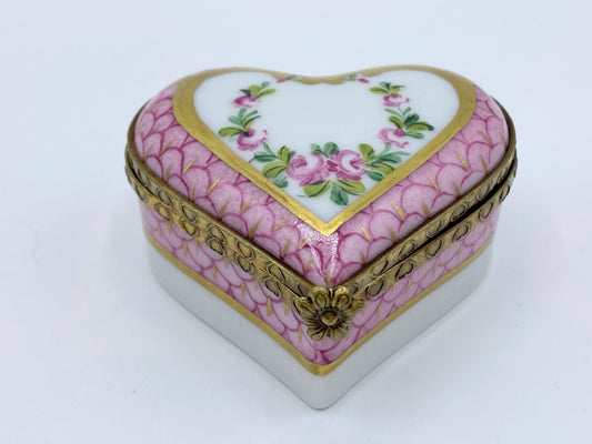 Exclusif Charmelot Limoges Peint Main Heart shape trinket box