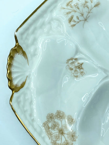 Limoges T.V botanical sprays soft gold scalloped shell corner oyster plate A619