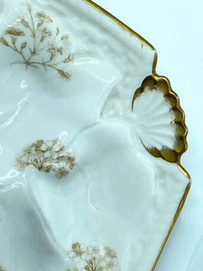 Limoges T.V botanical sprays soft gold scalloped shell corner oyster plate A619