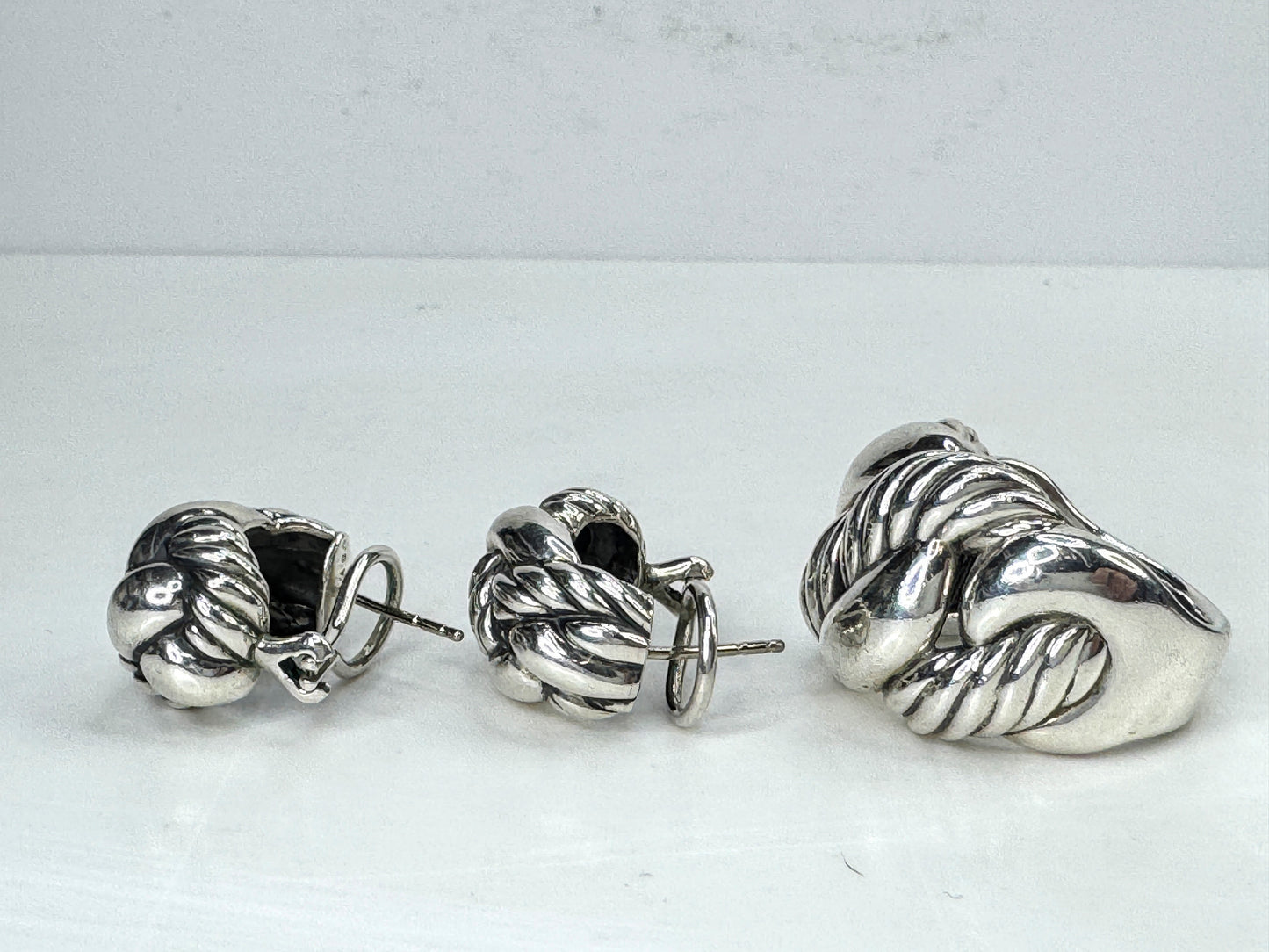 Vintage David Yurman Sterling Belmont Interwoven Knot Ring Earring 29.29g JR1814