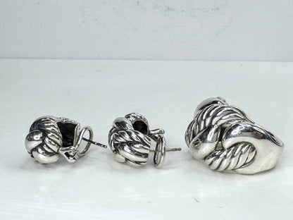 Vintage David Yurman Sterling Belmont Interwoven Knot Ring Earring 29.29g JR1814