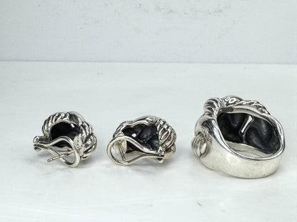 Vintage David Yurman Sterling Belmont Interwoven Knot Ring Earring 29.29g JR1814