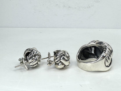 Vintage David Yurman Sterling Belmont Interwoven Knot Ring Earring 29.29g JR1814