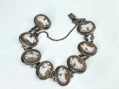 Vintage Sterling Silver Carved Shell Cameo Bracelet 6 7/8" 18.7g JR1815