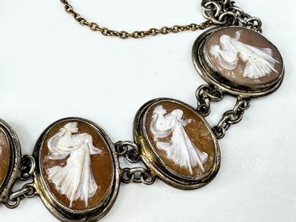 Vintage Sterling Silver Carved Shell Cameo Bracelet 6 7/8" 18.7g JR1815