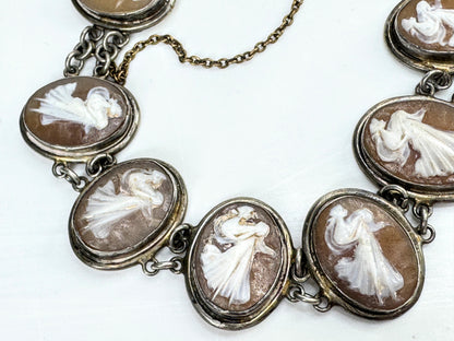 Vintage Sterling Silver Carved Shell Cameo Bracelet 6 7/8" 18.7g JR1815