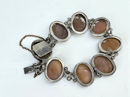 Vintage Sterling Silver Carved Shell Cameo Bracelet 6 7/8" 18.7g JR1815