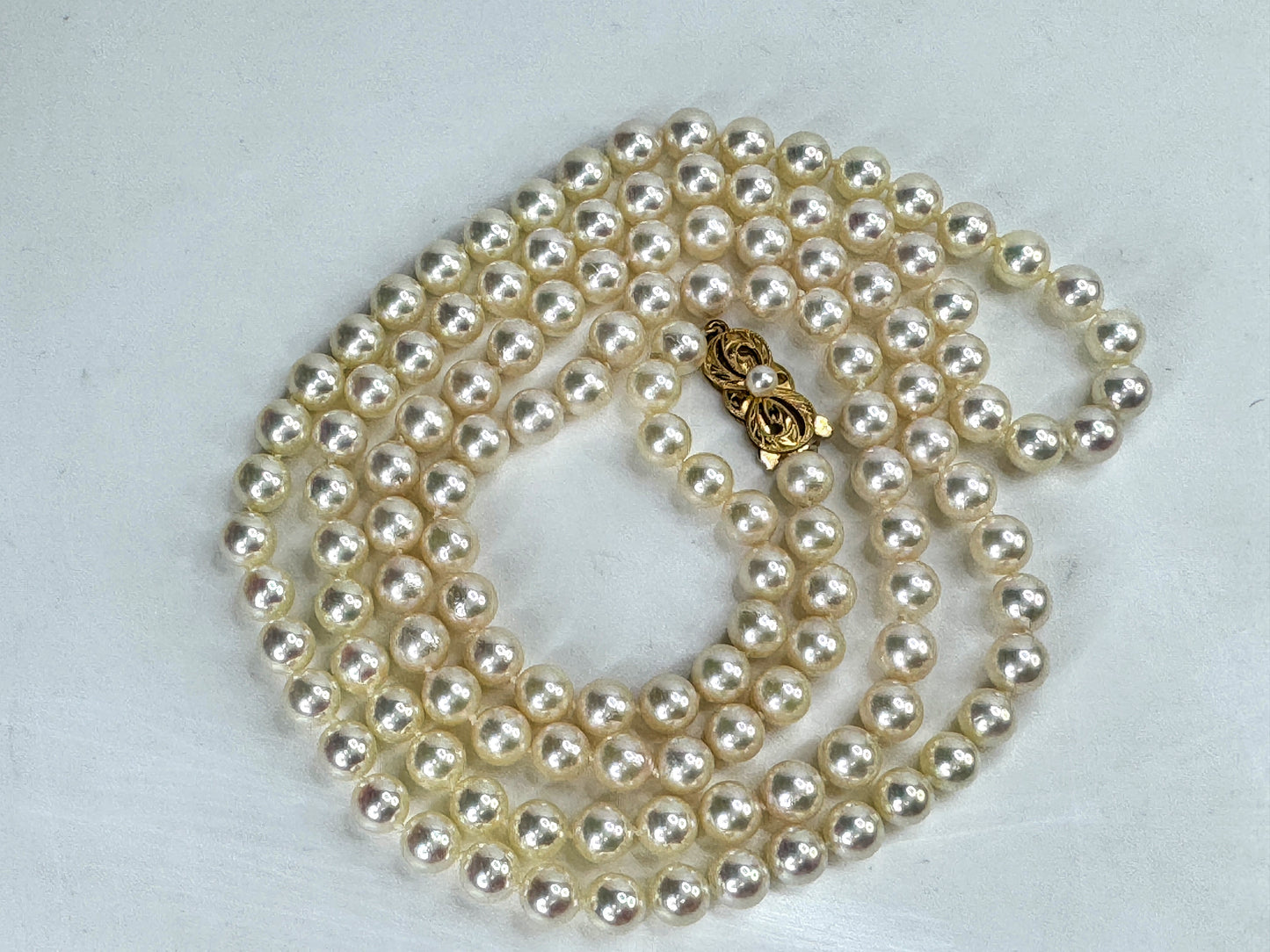 Vintage Mikimoto 18K Gold 6.4mm Akoya Pearl Opera length 36" Necklace JR1816