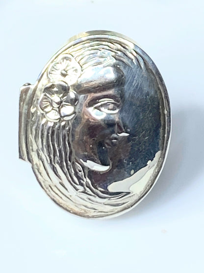 Sterling Silver Crescent Moon Lady's Face Pill Snuff hinged box 10.6g SS70