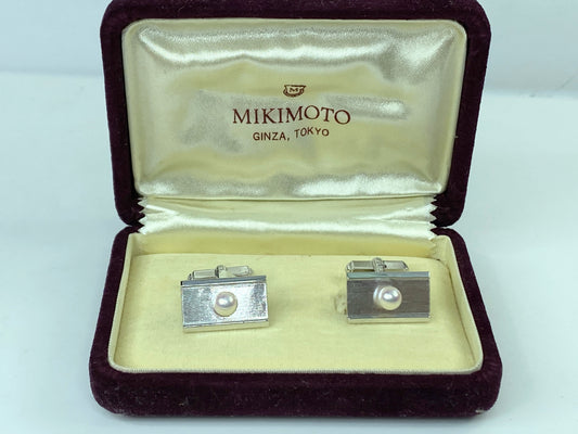 Mikimoto Sterling silver 5.7mm Akoya Cultured Pearl cufflink in box GS447