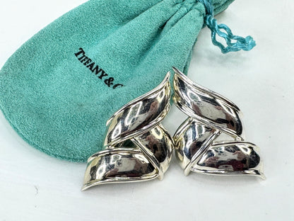 Vintage Tiffany & Co. Sterling Silver 1 7/8" Ribbon Bow Clip Earrings 17g JR1828