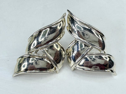 Vintage Tiffany & Co. Sterling Silver 1 7/8" Ribbon Bow Clip Earrings 17g JR1828