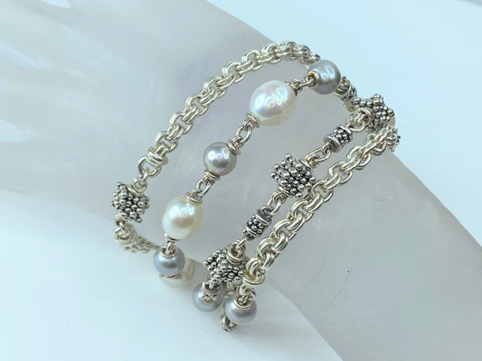 Michael Dawkins Sterling Silver/Pearl Multi Strand bracelet