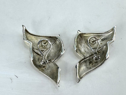 Vintage Tiffany & Co. Sterling Silver 1 7/8" Ribbon Bow Clip Earrings 17g JR1828