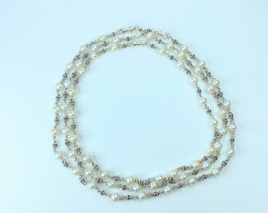 Michael Dawkins Sterling cultured pearl oval cable link necklace