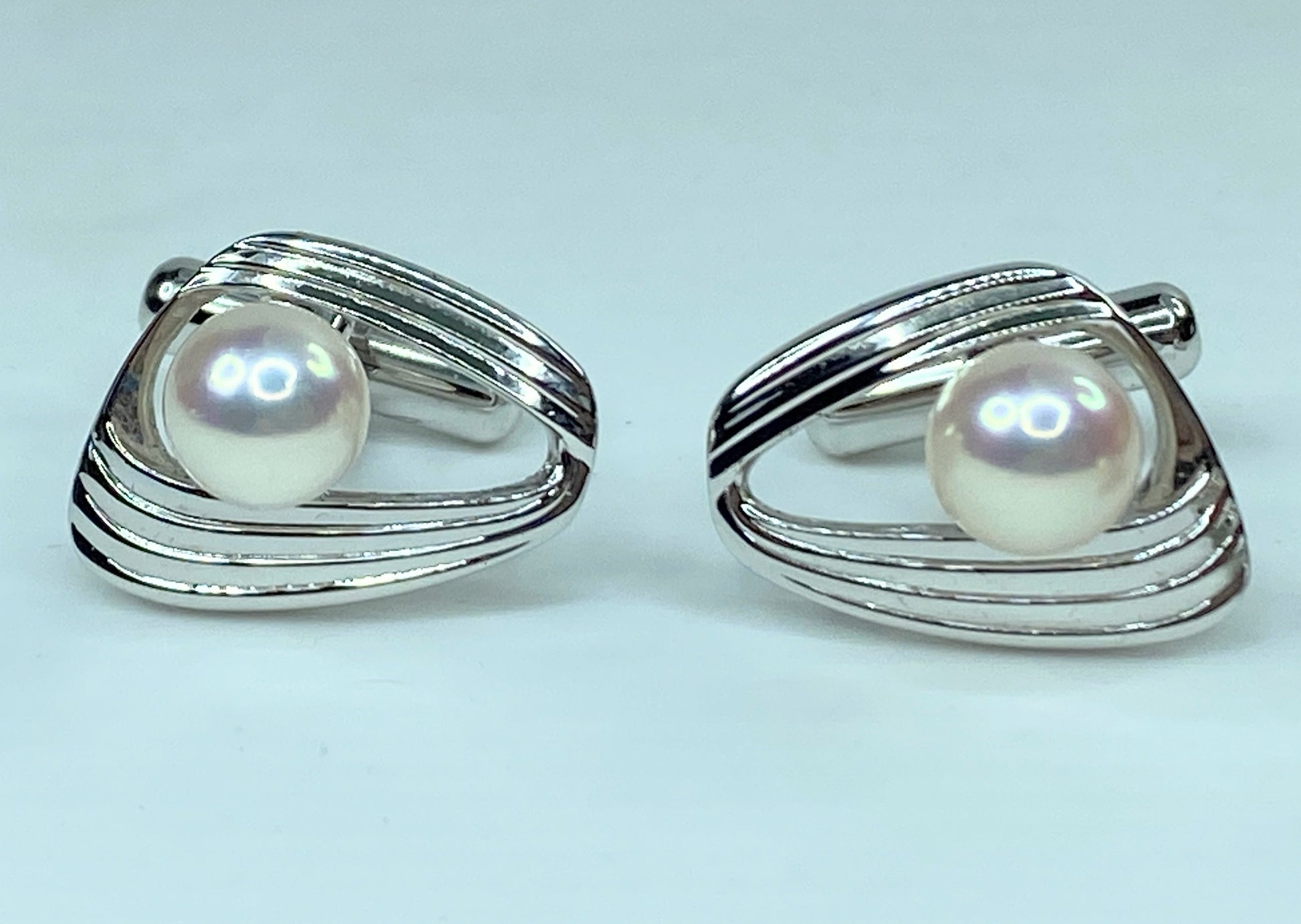Sterling silver 7.6mm Akoya Cultured Pearl Cufflink Tie tack GS448