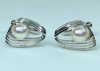 Sterling silver 7.6mm Akoya Cultured Pearl Cufflink Tie tack GS448
